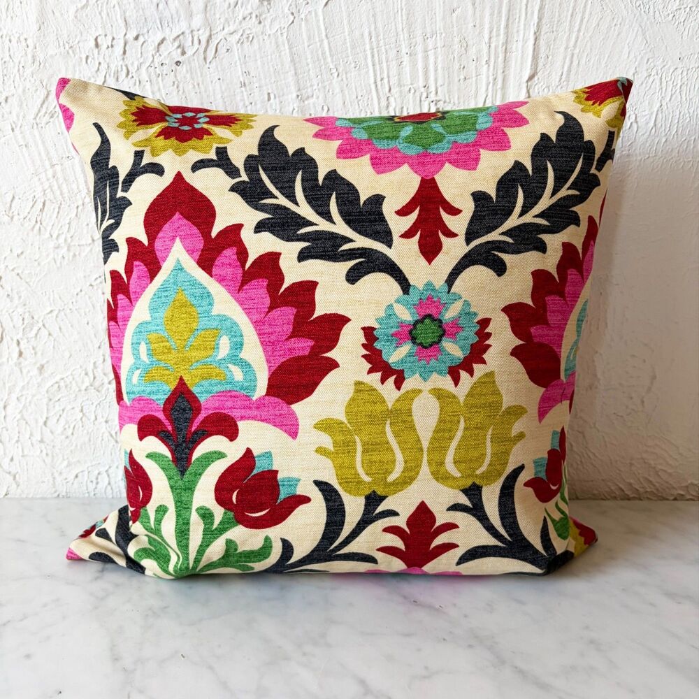 Boho Floral Medallion Throw Pillow Duck Feather Fill Insert 17.5 x 17.5